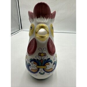 Ricco Deruta Rooster of Fortune 10” Handpainted Italian Ceramic Pitcher Bargello